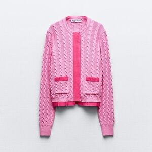 Zara Contrasting Cable Knit Cardigan